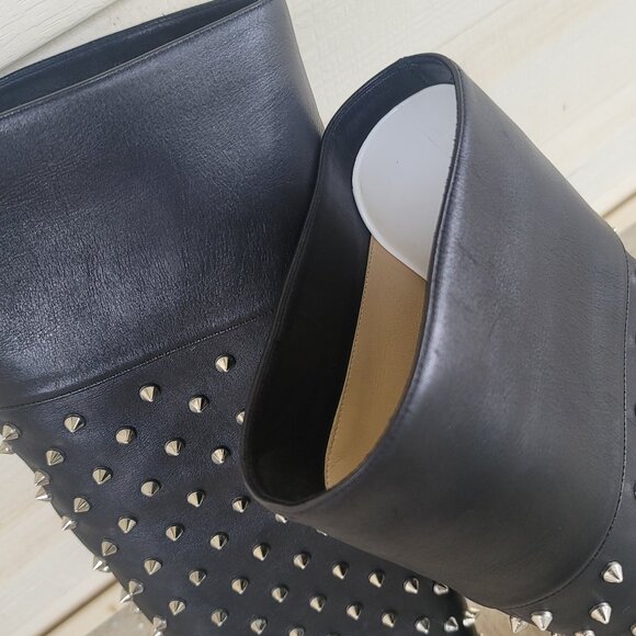 Christian Louboutin Studded Flat Boots Knee Black Shoes MENEBOOT IT 37 US 6.5-7 - Picture 8 of 14